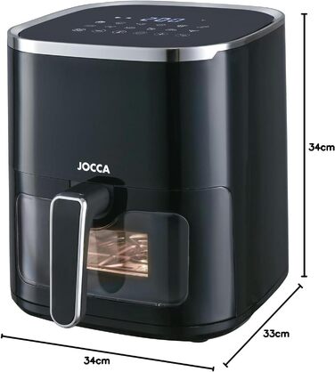 Аерофритюрниця JOCCA 5L 1450W з LED сенсорним екраном, регулюванням температури та функцією енергозбереження, чорна