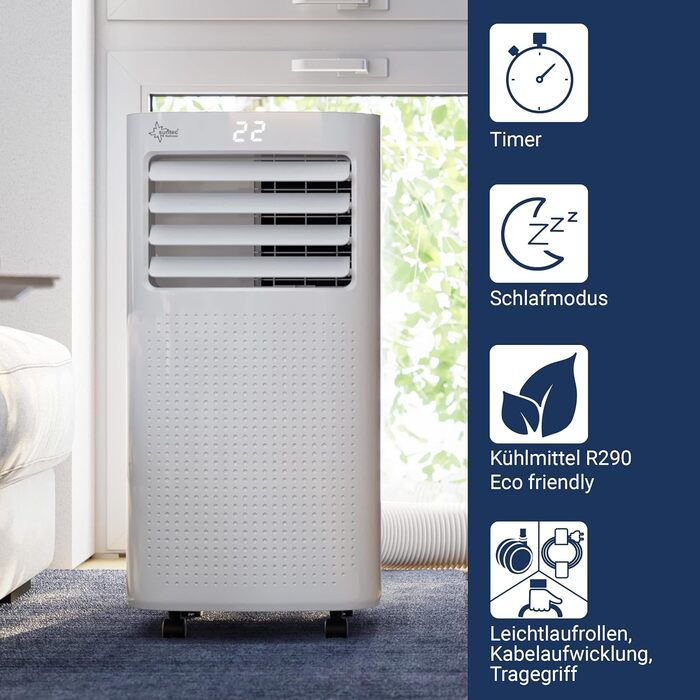 Мобільний кондиціонер Suntec CoolFixx 2.0 Eco R290 з Wi-Fi, 7000 BTU, тихий, керування через додаток, осушувач повітря для кімнат до 25 м²