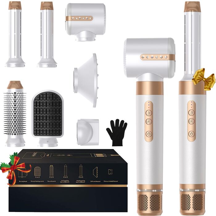 Hairstyler UKLISS Pro 7-в-1 з іонізацією: фен-щітка, кругла щітка, аерощітка для волосся, мультистайлер (білий)