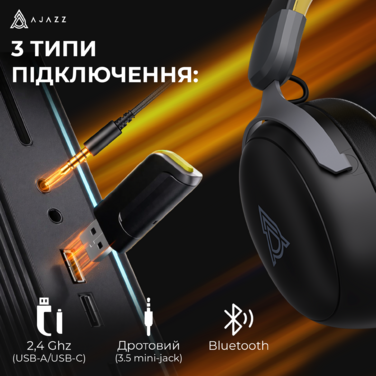 Бездротова ігрова гарнітура Ajazz AHM08 MAX Black Gray Yellow (AHM08-MAX-BGY)