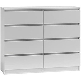 Комод 3E 3xEliving з 8 шухлядами, білий, 120 см
