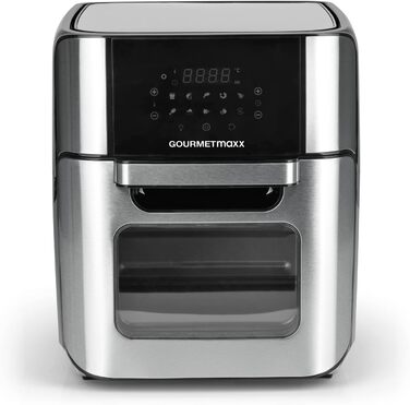 Електрична аерофритюрниця GOURMETmaxx 12 л, нержавіюча сталь, XXL, 1800 Вт, з таймером, сенсорним дисплеєм, 10 програм, для здорового приготування, чорна