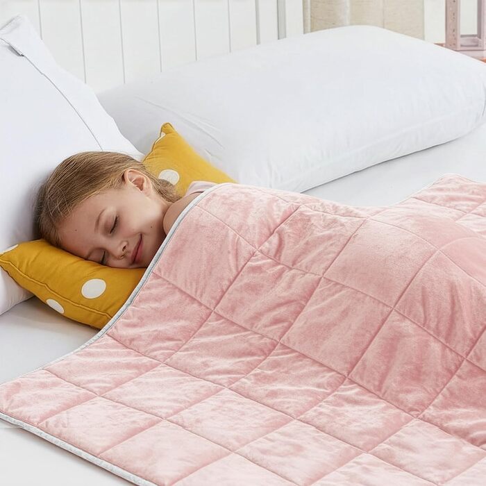 Обважнююча ковдра SLEEP COMFY для зняття стресу та тривожності, 2.4 кг, гіпоалергенні скляні кульки, бавовна Oeko-TEX, рожева, 100 x 150 см