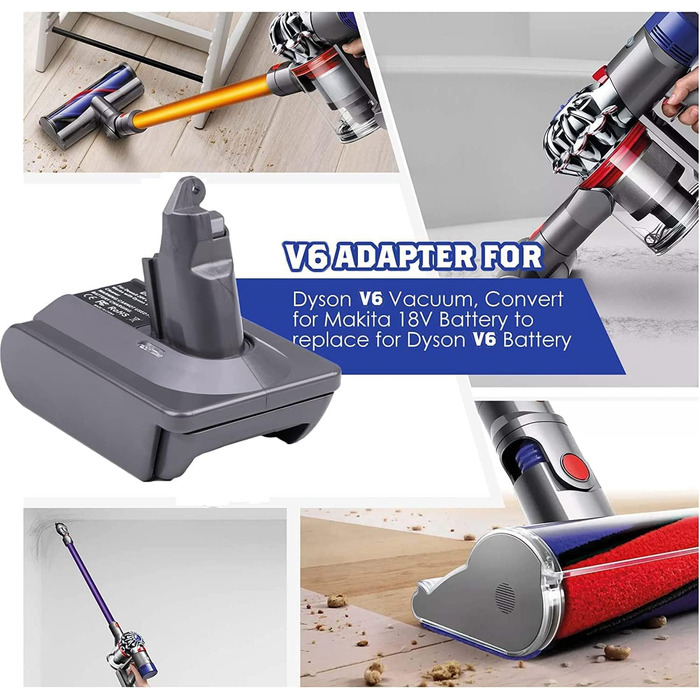 Адаптер TEPULAS для Makita 18V до пилососа Dyson V6, перехідник MT18V6 для акумулятора Makita, сумісний з Dyson V6 Absolute, Handheld, Animal, Motorhead, без акумулятора