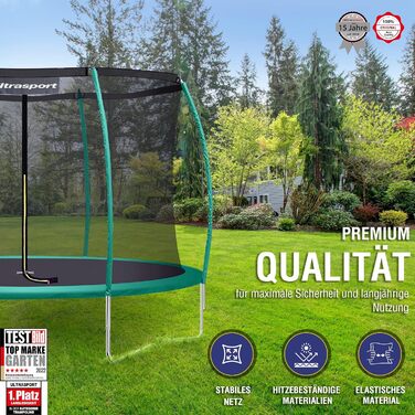 Дитячий батут Ultrasport Deluxe для вулиці Ø 244 см, до 150 кг, з захисною сіткою, драбиною та набором для монтажу
