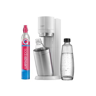 Сифон для води SodaStream Duo з CO2-циліндром, 2 скляними та 2 пластиковими пляшками по 1л (dishwasher safe), білий