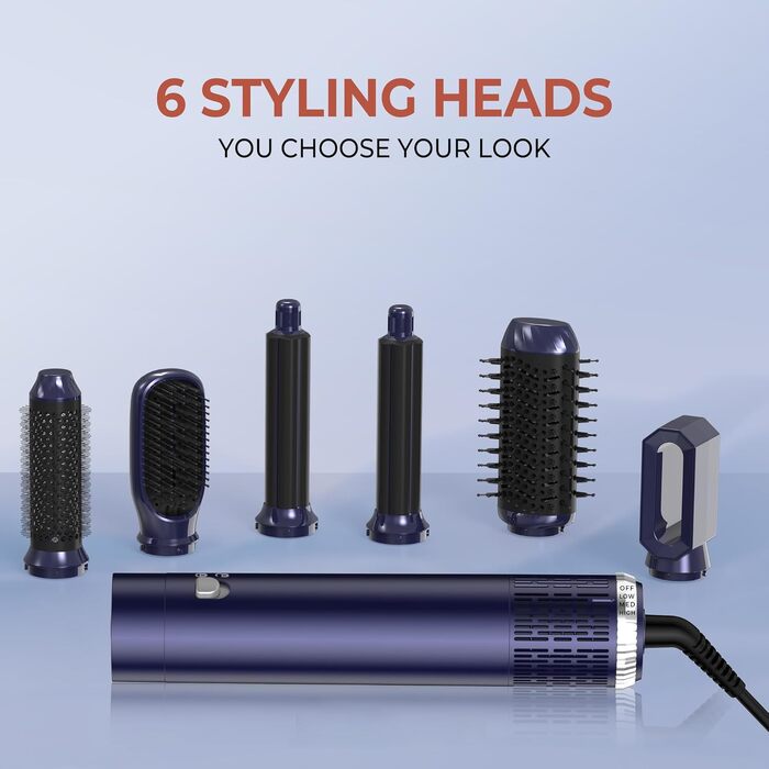 UKLISS Hairstyler 6 в 1: Фен-щітка, плойка, гребінець для укладки волосся 1000 Вт - Білий (Синій)