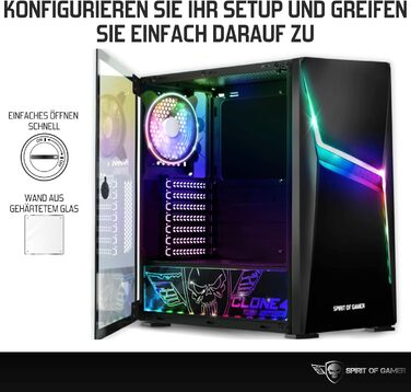 Корпус для ПК Spirit of Gamer Clone 4 RGB, прозора стінка із загартованого скла, для ігрового комп'ютера, середній Tower, сумісний з ATX/MATX/ITX, 2 адресовані вентилятори 120 мм у комплекті
