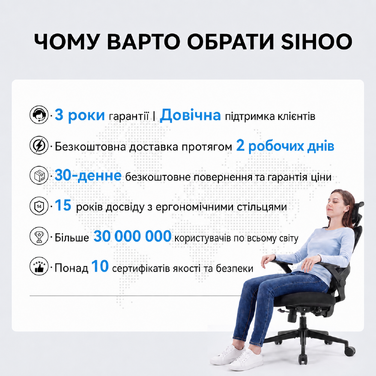 Ергономічне офісне крісло SIHOO B100 SE для комп'ютера з динамічною підтримкою попереку, чорне