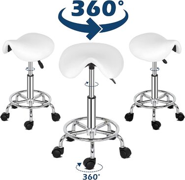 Професійний офісний стілець-сідло на роликах, обертається на 360°, регульована висота, для масажного салону, кухні, офісу, клініки, пабу, шиття, малювання, гри на піаніно, білий