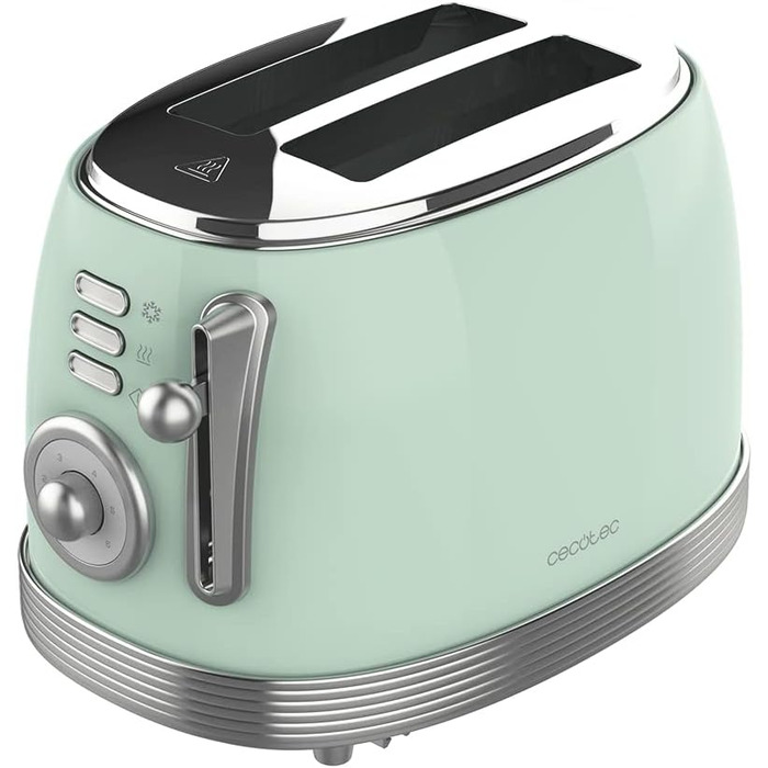 Тостер Cecotec Toast&Taste 800 Vintage Green, 850 Вт, 2 відділення, зелений, нержавіюча сталь, ретро-дизайн