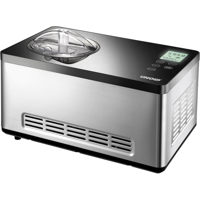 Морозивниця UNOLD 48845 Gusto з компресором, 2 л, 180 Вт, нержавіюча сталь, LCD-дисплей, таймер