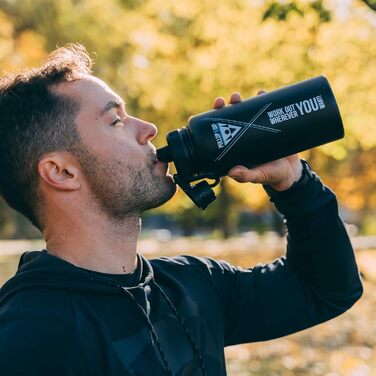 PULLUP & DIP Спортивна термос пляшка з нержавіючої сталі 950 мл, BPA-free, подвійні стінки, для спорту, фітнесу, туризму, герметична, з карабіном