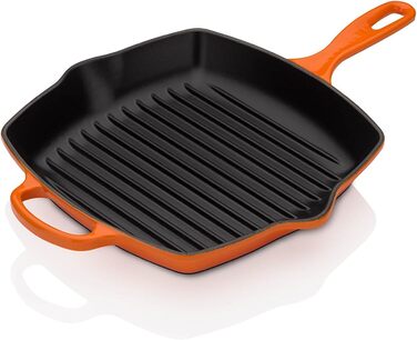 Le Creuset чавунна гриль-сковорода Signature квадратна 26 см, червона + класичний чорний силіконовий чохол для ручки