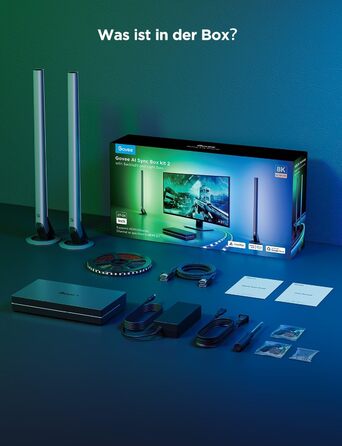 Комплект Govee HDMI 2.1 Sync Box 2 з LED-підсвіткою та Lightbar, AI синхронізація, підтримка 8K@60Hz, 4K@144Hz, VRR, ALLM, Matter та Alexa, підсвітка для моніторів 27-34 дюйми