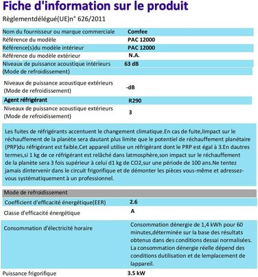 Мобільний кондиціонер Comfee PAC 12000, 3,5 кВт, 12000 BTU, охолодження, вентиляція, осушення, для приміщень до 43 м², з повітроводом
