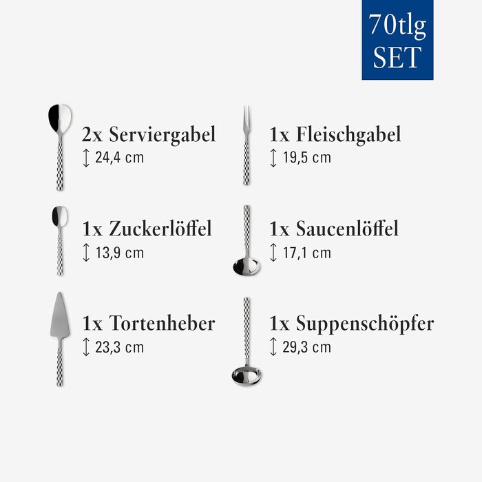 Набір столових приборів Villeroy & Boch Boston на 12 осіб, 70 предметів, нержавіюча сталь, класичний стиль