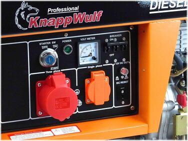 Дизельний генератор KnappWulf KW5500-3 5000 Вт (5 кВт) з розетками 230В/400В/12В, датчиком рівня масла та колесами