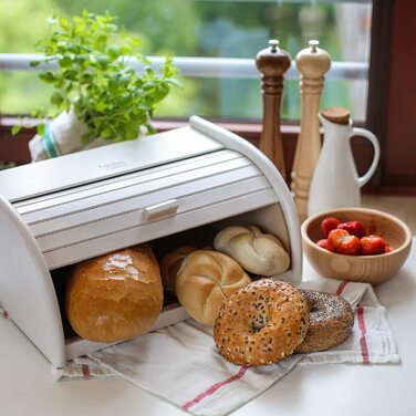 Дерев'яний білий хлібник Creative Home з роликовою кришкою 38x28,5x17,5 см – натуральна коробка для хліба, булочок та випічки для кухні
