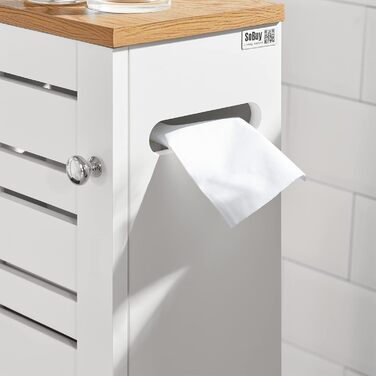SoBuy BZR85-W підлогова шафа для ванної, тримач для туалетного паперу, білий/натуральний, 20x75x18 см – органайзер для зберігання, туалетна шафа, меблі для ванної кімнати