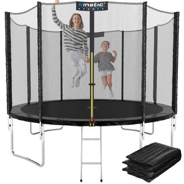 Батут Kinetic Sports Salto Plus Ø 244 см для дітей: Комплект з сіткою, захисним бортиком та драбиною (Чорний)