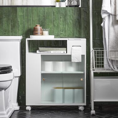 Вузький стелаж на колесах SoBuy BZR117-W, 20 см, білий, для кухні та ванної, для зберігання туалетного паперу, органайзер, нішевий шафа, розміри 20x71x60 см