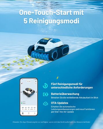 Робот-пилосос для басейну Spino E1 акумуляторний, для стін та дна, 210 хв бездротової роботи, продуктивність 21950 л/год, 5 режимів очищення, автоматична парковка, біло-жовтий