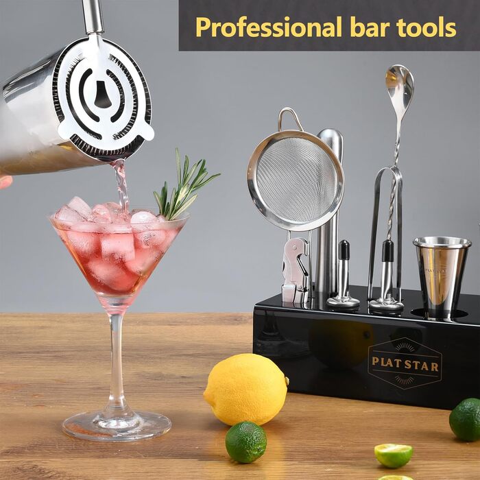 Набір для коктейлів Mixology Barkeeper: Бостон-шейкер з підставкою та аксесуарами з нержавіючої сталі для дому