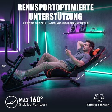 Ігровий симулятор GTPLAYER Cockpit для керма з 3D-стереодинаміками, тримачем для монітора, педалей та важеля КПП, регульований (Червоний)