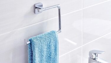 Держатель для рушників tesa ELEGAANT, хромований, квадратний, настінний, без свердління, клейовий монтаж, 185x154x45 мм