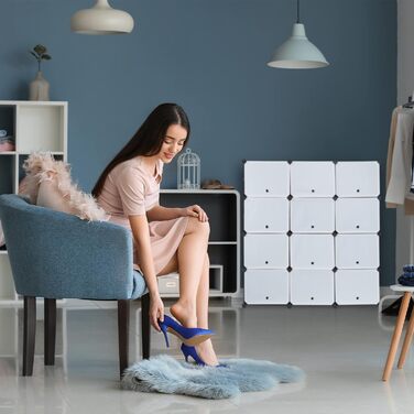 Модульна шафа для взуття Relaxdays на 24 відділення з дверцятами, пластик і метал, 125x125x32 см, чорна-біла