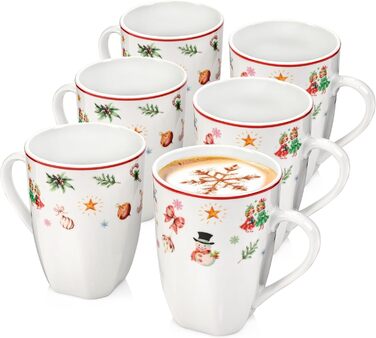 Набір кавових чашок SÄNGER Bilgola Christmas Design (6 шт.) з порцеляни, 350 мл | Преміум якість, для 6 осіб, придатні для миття в посудомийній машині
