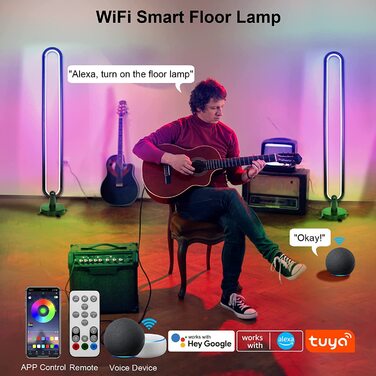 Світлодіодна торшер-лампа для вітальні 18 Вт, Wi-Fi RGB, димована, з підтримкою Alexa/Google Assistant, пульт, керування через додаток, синхронізація з музикою, DIY-режим, сучасна кутова лампа для спальні та ігрової кімнати