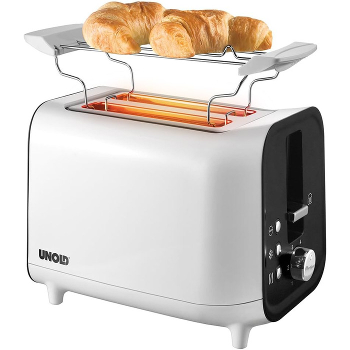 Тостер Unold Shine White 38410 на 2 скибки, 800 Вт, 4 функції (підсмажування, розморожування, підігрів, стоп), піддон для крихт, охолоджуваний корпус, насадка для булочок
