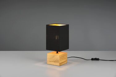 Настільна лампа Reality Leuchten Woody R50171080, чорний матовий метал, дерев'яна основа, білий текстильний абажур, без лампи E27, розмір 12x12 см
