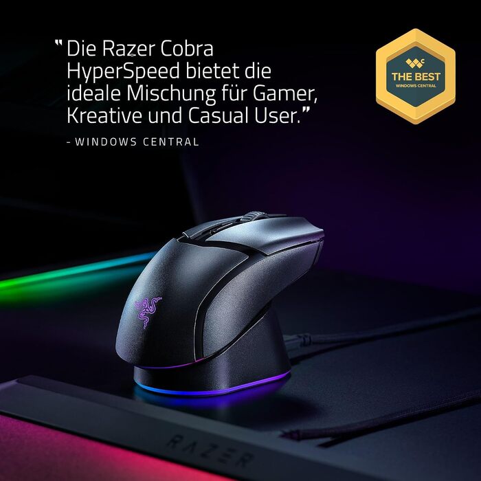 Ігрова миша Razer Cobra HyperSpeed: легка дротова миша з Chroma RGB, оптичними перемикачами 3-го покоління, вагою 57 г, чорна