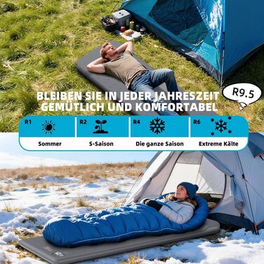 Самонадувний кемпінговий матрац KASIMO з ефектом пам'яті (Memory Foam), R-Value 9.5, потовщена туристична підстилка з подушкою для намету, авто та подорожей, сірий, одномісний