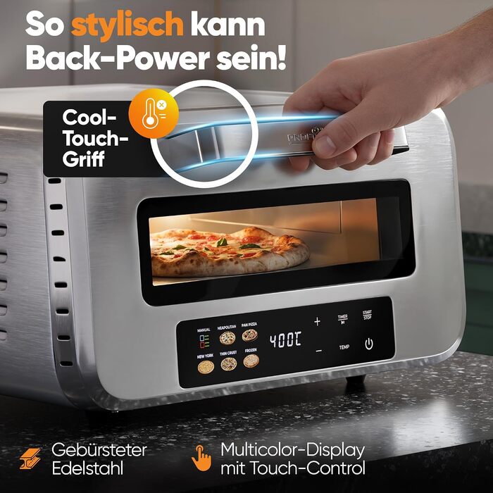 Електрична піч для піци ProfiCook PC PO 1323 з піцельним каменем, до 400°C, з лопаткою для піци