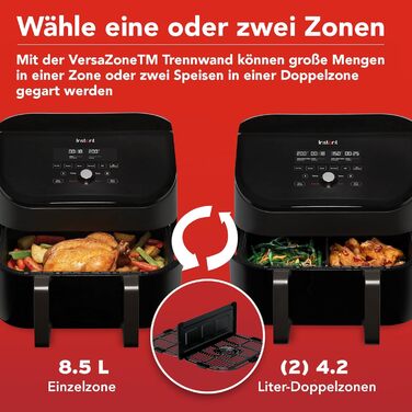Фритюрниця з гарячим повітрям Instant VersaZone XXL 8.5 л, цифрова, 8-в-1, чорна, 1700 Вт, одна велика або дві камери, для смаження, випікання, грилю, сушки та розігріву