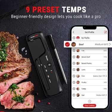 Бездротовий м'ясний термометр ThermoPro TempSpike TP961 Bluetooth, IP67, для гриля та духовки, до 150 м, безпечний для посудомийки