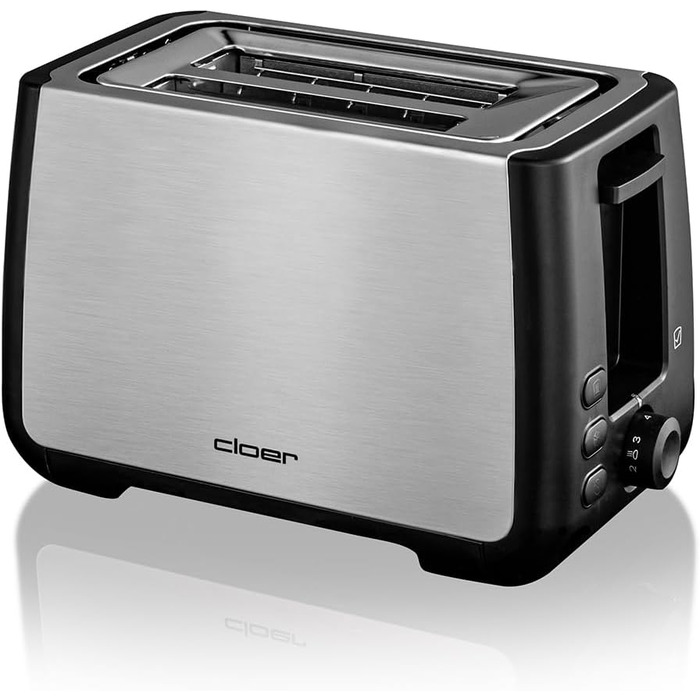 Тостер Cloer 3569 для 2 XXL скибок, 1000 Вт, нержавіюча сталь, функція перевірки, чорний пластик