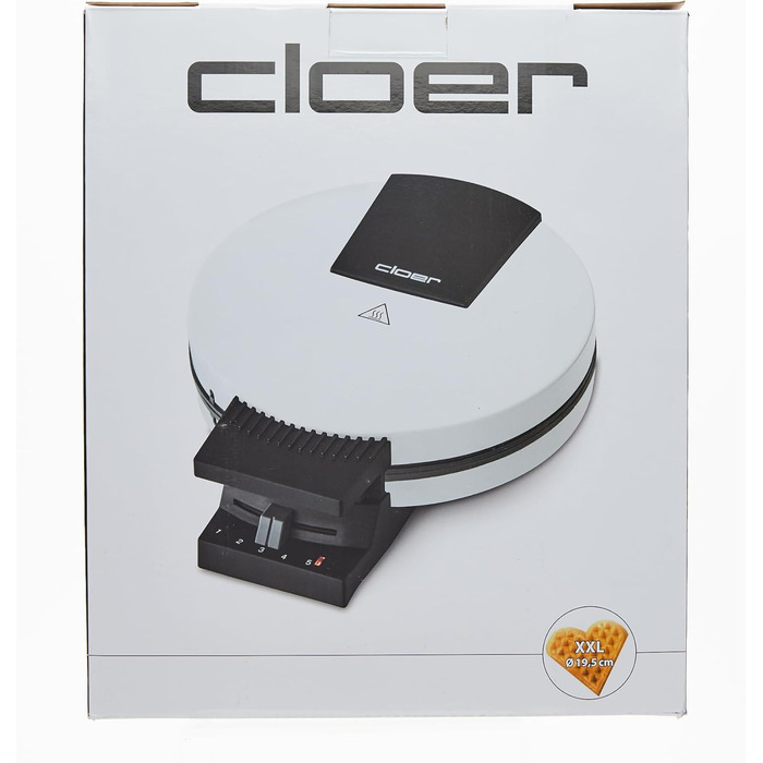 Вафельниця Cloer 1200 Вт для класичних вафель XXL, діаметр 19,5 см, сталева, біла, без сигналу