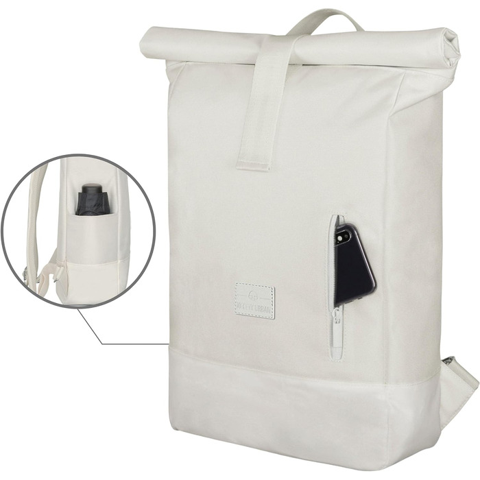 Рюкзак Johnny Urban Robin Medium Rolltop, водостійкий, для жінок і чоловіків, з відділенням для ноутбука, 15 л, кремово-білий, для університету, бізнесу та велосипеда, екологічний