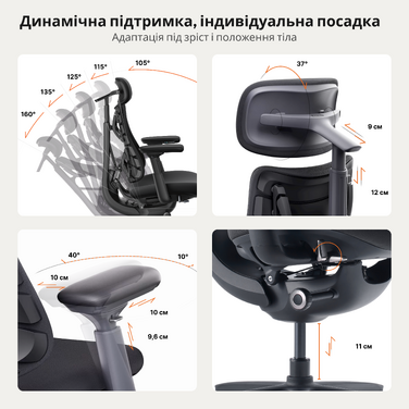 Крісло офісне ергономічне LiberNovo Omni Gen Glacier 48 см