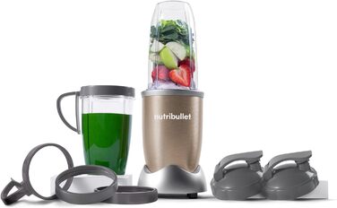 Електричний блендер Nutribullet Pro 900, 900 Вт, 900 мл, 710 мл, шампань, з подрібнювачем, для смузі, багатофункціональний, комплект з 7 аксесуарами (NB910CP)