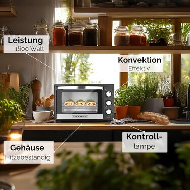 Steinborg Mini Backofen 25л – Електрична міні-піч 3-в-1 для піци та випічки з конвекцією, 1600 Вт, таймер 60 хв, деко для крихт