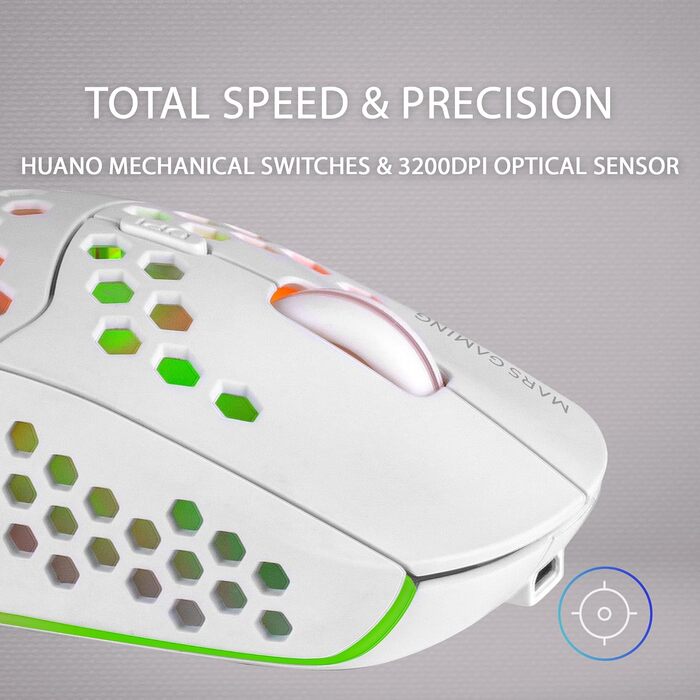 Бездротова ігрова миша Mars Gaming MMW3W RGB Flow, ультралегка (79г), 3200 DPI, біла