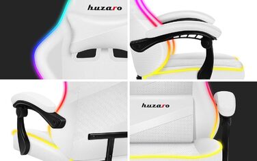 Ігрове крісло Huzaro Force 4.4 RGB біле, ергономічне, LED-підсвітка, екошкіра, регульована висота, підголівник, підтримка до 130 кг