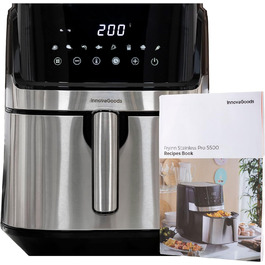 Аерофритюрниця InnovaGoods 5,5 л, 1700 Вт, 8 програм, сенсорний екран, 100 рецептів, таймер, 360° циркуляція повітря, для 4-6 осіб