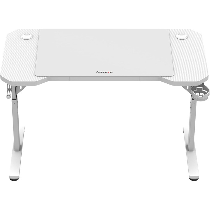 Ігровий стіл Huzaro Hero 2.6 білий, 120x60 см, метал, 3 рівні, з підставкою для навушників і напоїв, кабель-менеджмент, з килимком для миші
